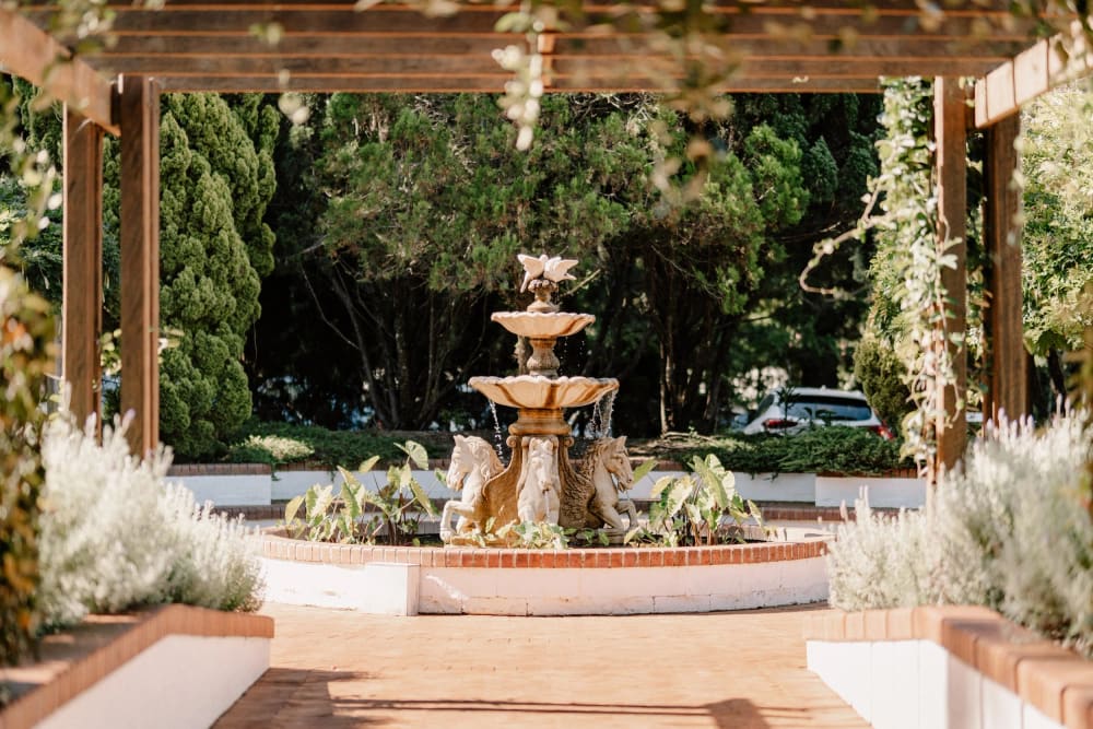 The fountain in the Atrium at Shambala Estate